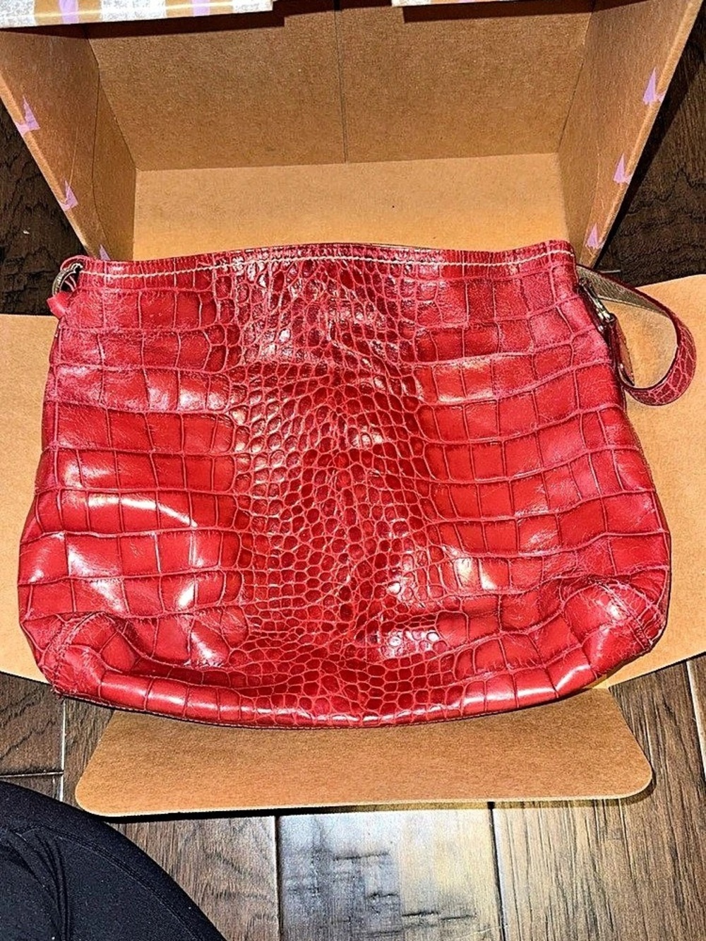Brighton Red Crocodile-Embossed Shoulder Bag